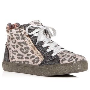 Steve Madden Glitter Leopard Kids Sneakers - Black and Silver